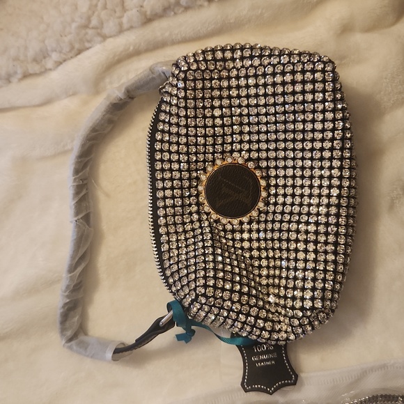 Silver White Crystal Rhinestone Upcycled Small Montana West bag - Picture 2 of 6